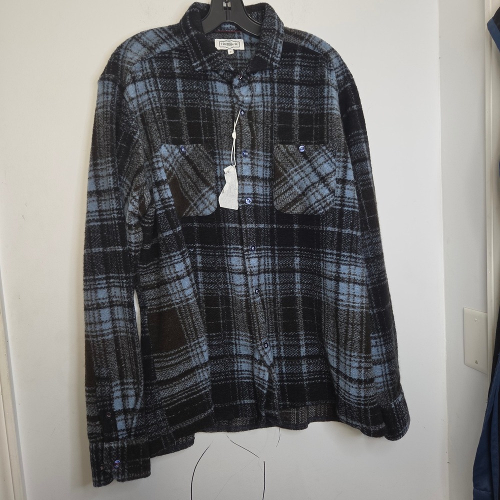 7 Downie St Mountaineer LS Blue Black Plaid Wool Blend Button Down Shirt Size 7